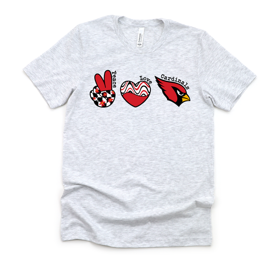 Peace, Love & Cardinals T-shirt | Youth Sizes