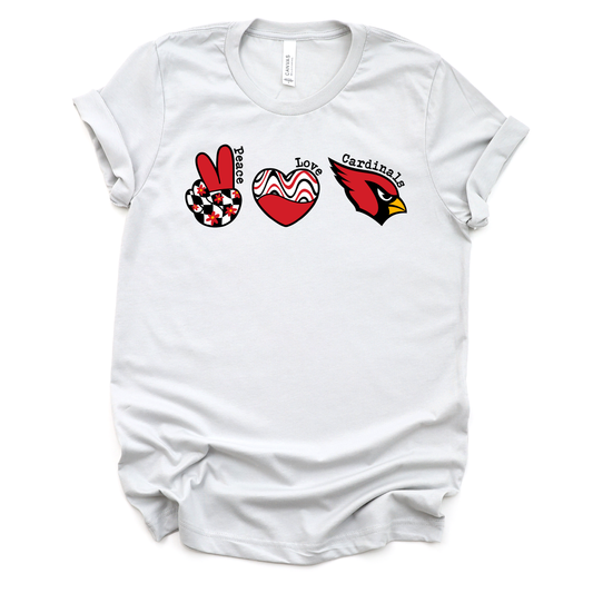 Peace, Love & Cardinals T-Shirt | Adult Sizes